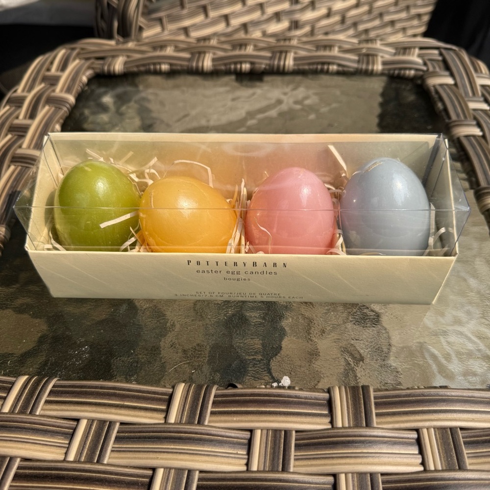 Pottery Barn Easter Egg Candles Set of 4 Pastel Color NEW Green Yellow Blue Pink